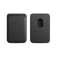 Leather Card Holder Wallet Pocket for iPhone 14 13 Pro Max with Snap-On Attachment - Black