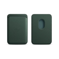 Leather Card Holder Wallet Pocket for iPhone 14 13 Pro Max with Snap-On Attachment - Green
