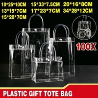 100x PVC Transparent Gift Tote Bag with Snap Button for Packaging - 20*16*8cm