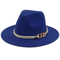 Jazz Hat Autumn Winter Retro Large Brim Hat for Men and Women Stylish Headwear - Blue