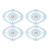 4 Pack Retro Lace Oval Placemats 31x42cm French Crochet Doilies 4 Colors Set - Sky Blue