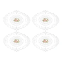4 Pack Retro Lace Oval Placemats 31x42cm French Crochet Doilies 4 Colors Set - White