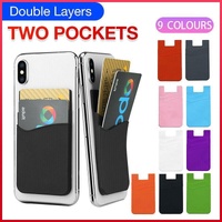 Silicone Phone Card Holder Double Layer Adhesive Wallet with 3M Backing - Orange