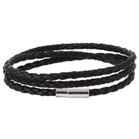 1Pc New Fashion Men Women Three Laps Pu Leather Bracelet Wristband Bangle Punk - Black