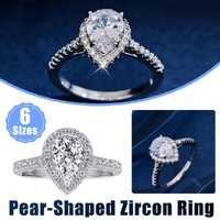 Sparkling Pear Shaped Zircon Cluster Ring Pear Shape Engagement Women Gift - 7