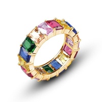 Rainbow Zircon Gemstone Ring Women's Stainless Steel Colourful Ring Size 6-10 - Gold-Multicolor-10