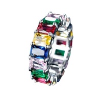 Rainbow Zircon Gemstone Ring Women's Stainless Steel Colourful Ring Size 6-10 - Silver-Multicolor-10