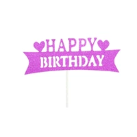 Happy Birthday Cake Topper Colour Printed Acrylic Party Decorations - Rose Red-Line Strip