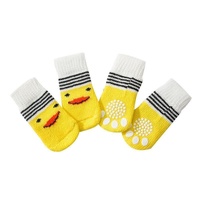 Non Slip Pet Socks for Dogs and Cats Knitted Paw Protector with Grips L Size - Yellow ducklings