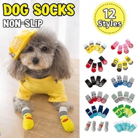 Dog Socks Non-Slip Grip Slip Anti-Slip - Puppy Cat Pet Shoes Slippers M Size - Red bear