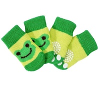 Non Slip Pet Socks for Dogs and Cats Knitted Paw Protector with Grips L Size - Green frog