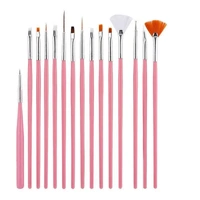 Nail Art Design Brushes Dotting Pen Tool Set Painting Uv Gel Drawing Brush 15Pcs - Pink