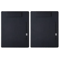 2pcs Leather Clipboard Conference File Holder Hotel Menu Pad Durable Board Clip - Black