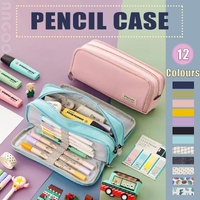Zipper Pencil Case Large Capacity Storage Bag School Stationery Makeup Organizer - Black