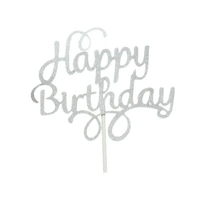 Happy Birthday Cake Topper Colour Printed Acrylic Party Decorations - Silver-Happy Birthday