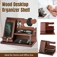 Wooden Mobile Phone Holder Desk Organizer Multifunctional Storage Shelf Stand