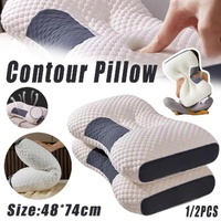Ergonomic Contour Pillow Knitted Cotton Filling Neck Support for All Sleepers - 1PC