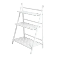 Balcony Plant Stand 3-Layer Wooden Flower Pot Corner Stand White Log Foldable - White