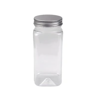20pcs Square Transparent Plastic Bottle with Aluminum Cap Sealed Jar for Food Storage - 550ml