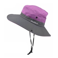 Women Wide Brim Ponytail Hat Sun Protect Visor Summer Beach Cap Anti Uv Floppy - Purple