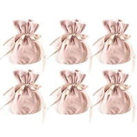 6PCS Velvet Cloth Drawstring Bags Gift Bag Jewelry Ring Pouch Earring Favor - Pink-6PCS