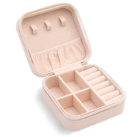 Travel Jewelry Organizer Box Portable Leather Storage Ornaments Ring Earrings - Beige (10x10x5cm)