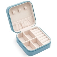 Travel Jewelry Organizer Box Portable Leather Storage Ornaments Ring Earrings - Blue (10x10x5cm)
