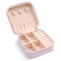 Travel Jewelry Organizer Box Portable Leather Storage Ornaments Ring Earrings - Pink (10x10x5cm)