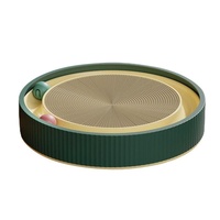 Cat Scratcher Lounge Bed Toy 40cm Round Foldable Cardboard Pad with Ball Track - Green