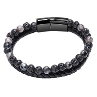 Tiger Eye Natural Stone Beaded Bracelet Women Men Elasticity Bangle hand Jewelry - Grey Lava