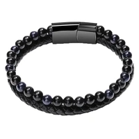 Tiger Eye Natural Stone Beaded Bracelet Women Men Elasticity Bangle hand Jewelry - Blue Stone