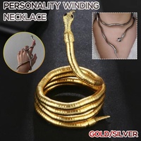 Adjustable Punk Snake Choker Necklace & Flexible Wrap Bracelet Collar Setllar - Golden
