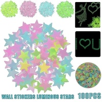 100 Pieces Glow-in-the-Dark Luminous Star Wall Stickers for Bedroom or Ceiling Decor - Pink