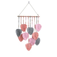 Handmade Braided Cotton Rope Leaves Wall Hanging Home Decoration Ornament - Pink