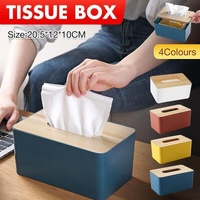 Wooden Lid Tissue Storage Box Dispenser for Napkins Desk Paper Holder Organiser - Pink