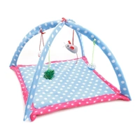 Breathable Pet Hammock Cat Bed with Fun Cartoon Bell Toy Cat Tent Supplies - Blue Polka Dots