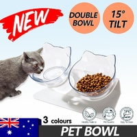 Double Cat Dog Bowl Elevated Pet Feeder Stand Raised Food Water Feeding Dish - Transparency+Transparency