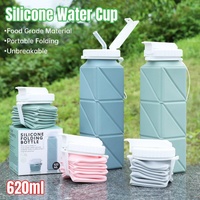 620ml Silicone Folding Water Bottle Food Grade Outdoor Sports Kettle High Temp - Blue
