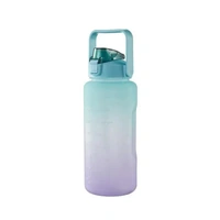2L Large Water Bottle Straw Time Gradient Cup Fitness Jugs Sport Gym Training - Green