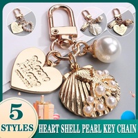 Womens Cute Key Rings Shell Heart Pearl Shape Keychain Charm Bag Hanger Pendants - D