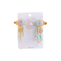 2Pcs Hanfu Flower Hair Clip with Pearl Tassel Butterfly Hairpin for Women and Girls Party - E018