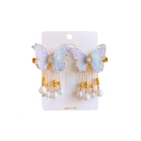 2Pcs Hanfu Flower Hair Clip with Pearl Tassel Butterfly Hairpin for Women and Girls Party - E014