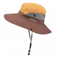 Women Wide Brim Ponytail Hat Sun Protect Visor Summer Beach Cap Anti Uv Floppy - Yellow