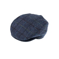 DENTS Abraham Moon Tweed Flat Cap Wool Ivy Hat Driving Cabbie Quilted 1-3038 - Blue - Medium