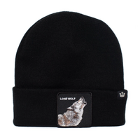 Goorin Lone Wolf Man Beanie Hat Warm Winter Ski Animal Series - Black