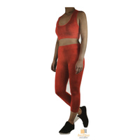 Womens CROP TOP Tank + LEGGING Pants SET Jogger Sport Party Tracksuit Gym Yoga - Red