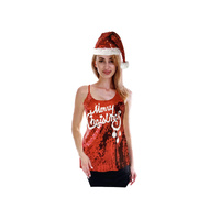 Womens Merry Christmas Sequin Singlet Camisole Cami Costume Party Xmas