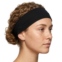 PLAIN HEADBAND Elastic Stretch Sports Yoga Hair Band Unisex 8cm Wide - Black