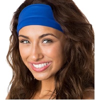 PLAIN HEADBAND Elastic Stretch Sports Yoga Hair Band Unisex 8cm Wide Wrap - Blue