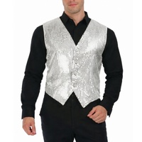 Mens Sequin Vest Waistcoat Disco Sparkle Costume Dance Party One Size - Silver